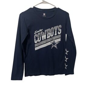 Dallas Cowboys Long Sleeve Shirt NFL Navy Blue Boys Size Medium 10/12 Football